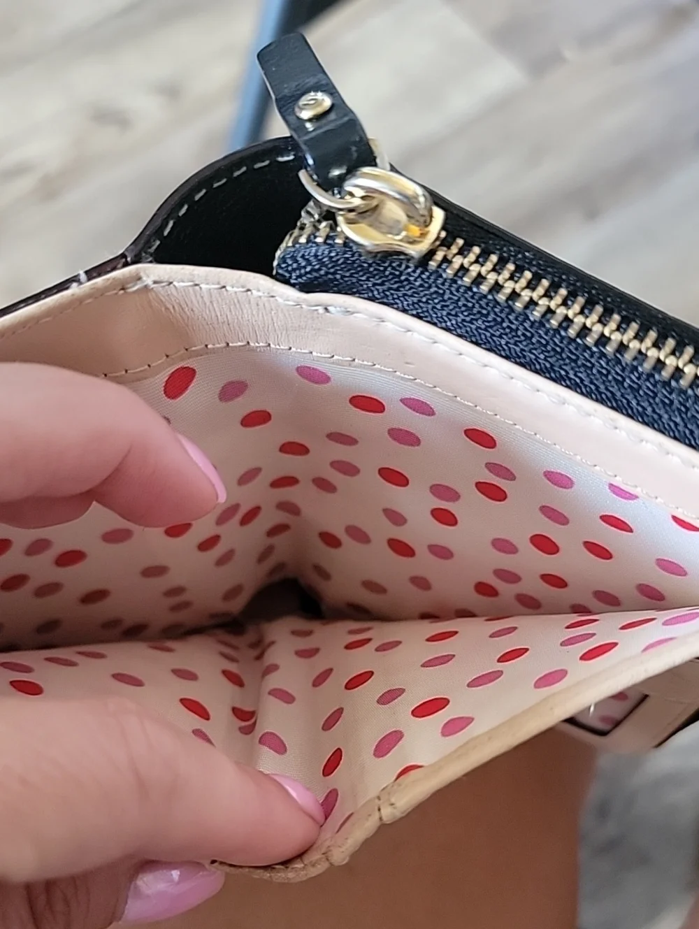 kate spade Black Pebbled Zip-Around Wallet with Gold Hardware